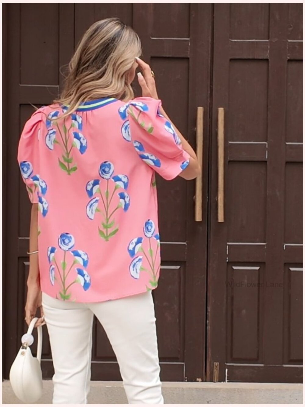Puff Sleeve Floral Top V Neck Blouse Casual Dressy Summer Shirt - Picture 6 of 6
